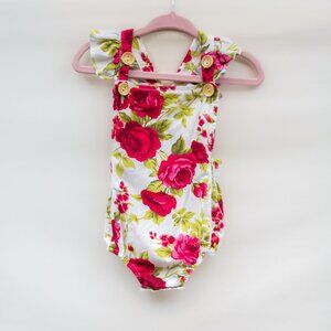 Caroline Romper - Pink Floral Onesie With Adjustable Straps